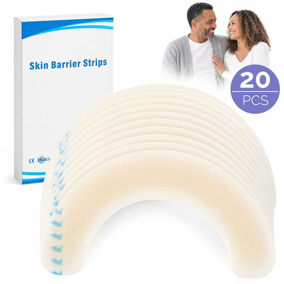 20 PCS Ostomy Barrier Strips, Elastic Colostomy Tape to Stop Leaks, for Colostomy Ileostomy Bags Pouches