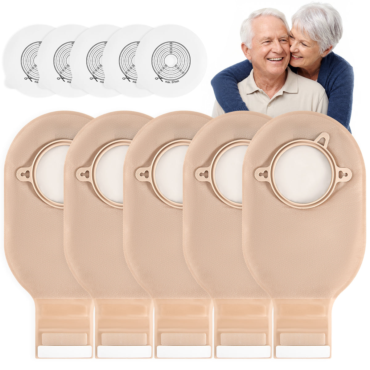 28 PCS Ostomy Supplies Colostomy Bags 2 Piece Ostomy Bag Two Piece Ostomy Drain Pouches for Ileostomy and Stoma Care, Trim-to-Fit 15-57 mm (18 x Bags+10 x Skin Barriers)