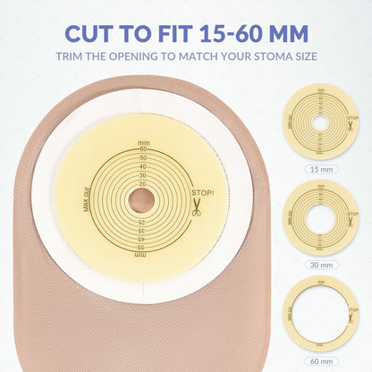 Colostomy Bags, One Piece Cut to Fit Ostomy Pouches 15-60mm With Hydrocolloid Adhesive, Soft Fabric All-Day Comfort