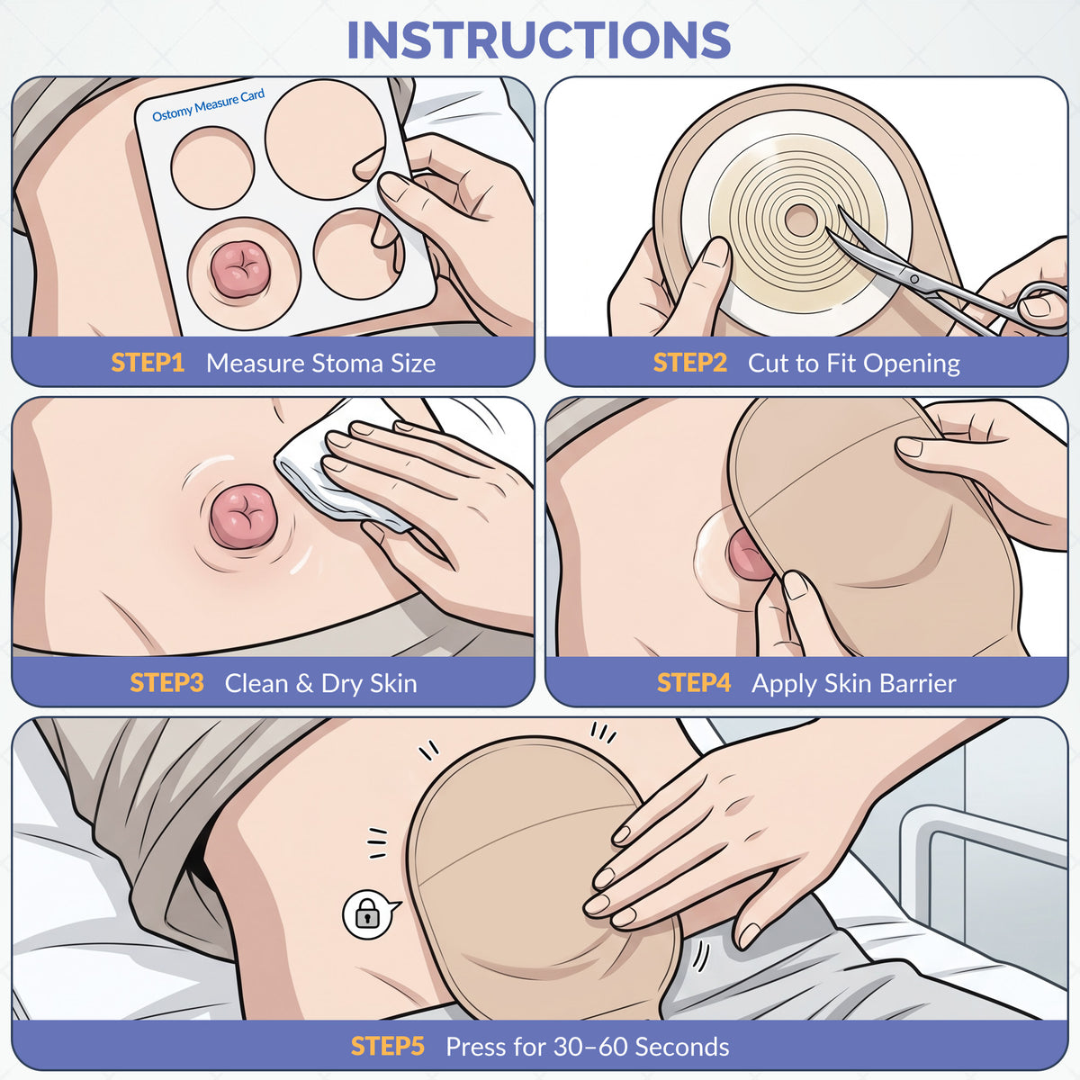 Colostomy Bags, One Piece Cut to Fit Ostomy Pouches 15-60mm With Hydrocolloid Adhesive, Soft Fabric All-Day Comfort