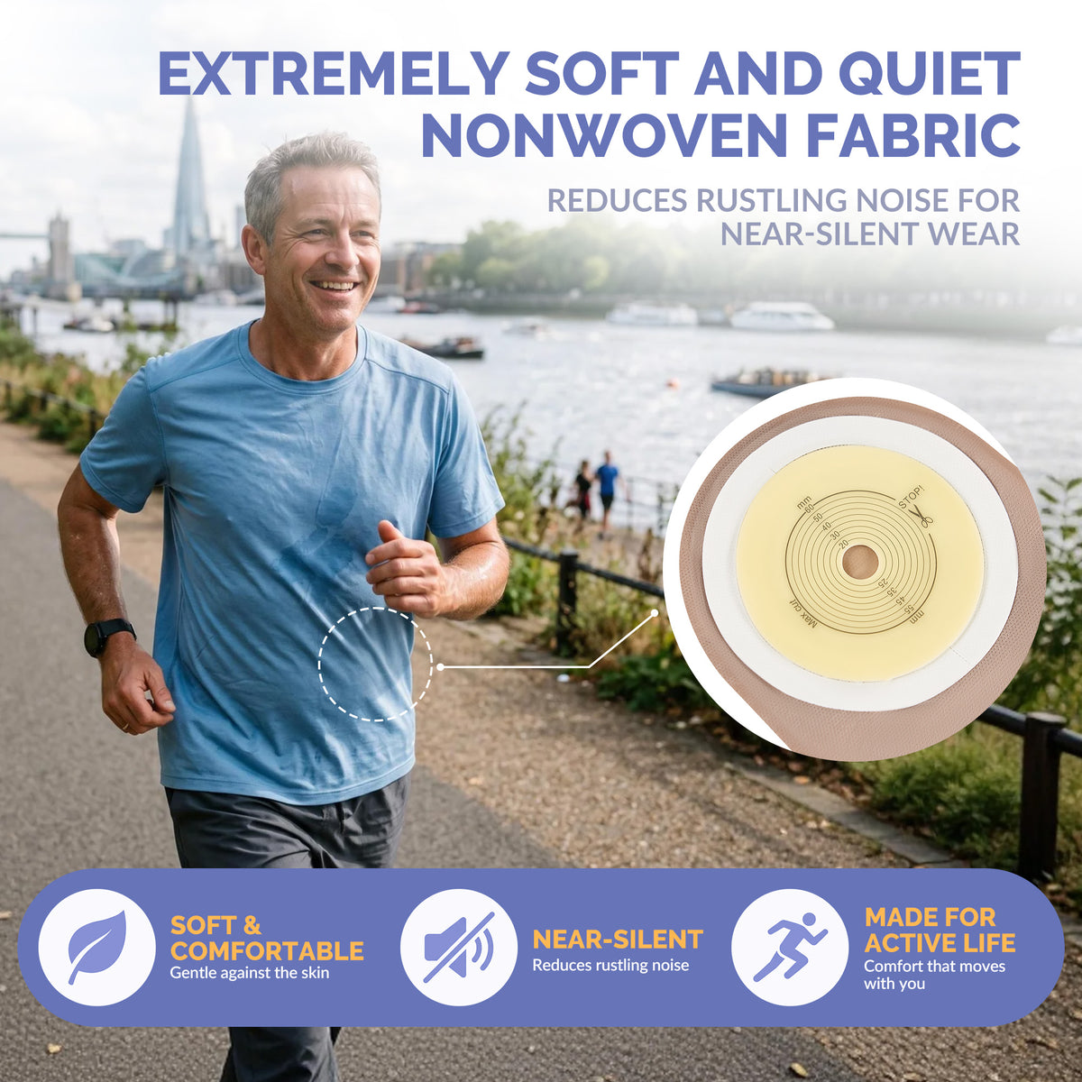 Colostomy Bags, One Piece Cut to Fit Ostomy Pouches 15-60mm With Hydrocolloid Adhesive, Soft Fabric All-Day Comfort